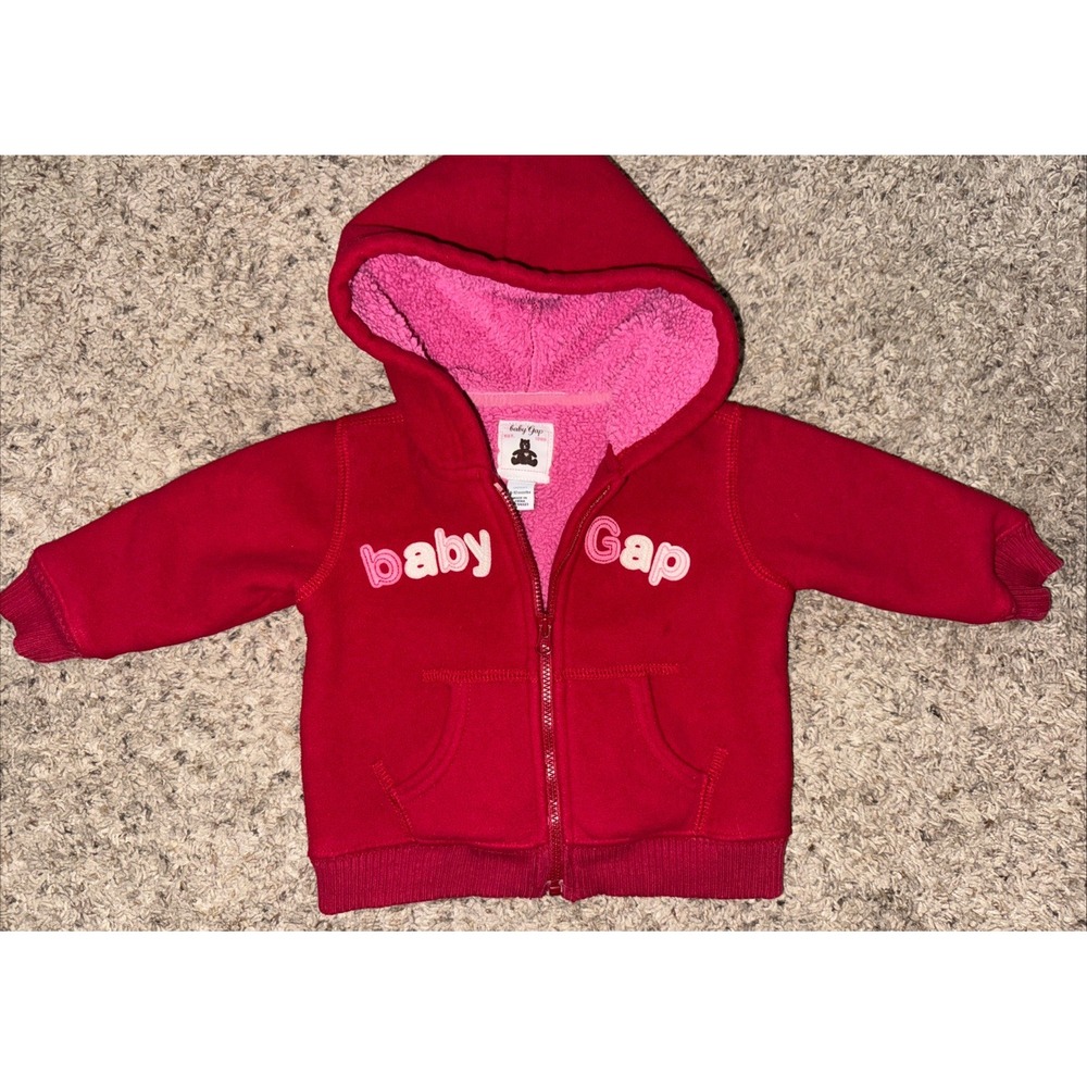 Gap Baby Red Y2K sherpa lined zip hoodie sweatshirt Size infant up to 6-12‎